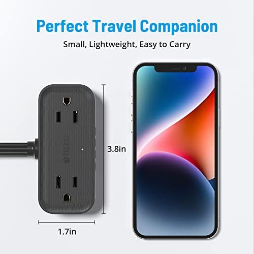 Compact TROND Travel Power Strip with USB Charging Ports – 5 ft Flat Plug Extension Cord for Seamless Device Connectivity in Dorm Rooms and Offices – Essential Travel Adapter for Multiple Outlets and Enhanced Compatibility