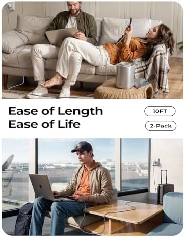 Revolutionize Your Charging with AINOPE 60 W USB C Cable 2-Pack – 10 ft Durable Nylon Braided Right Angle Type C Charger for i Phone 16 Pro Max, Samsung S24, and i Pad Pro – Fast Charging, Enhanced Compatibility, and Long-Lasting Performance