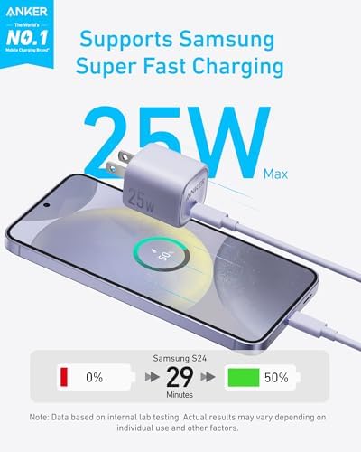 Anker 25 W Compact USB-C Fast Charger with PPS Technology – Travel-Ready Foldable Design for Galaxy S24, i Phone, i Pad & More – Includes Premium Universal Charging Cable for Maximum Device Compatibility and On-the-Go Convenience