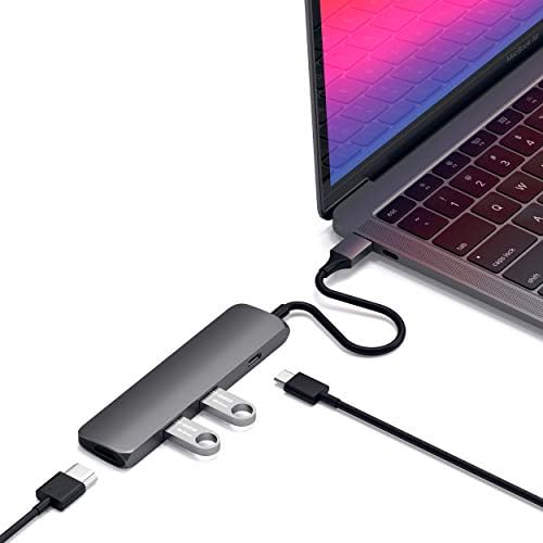 Satechi 4-in-1 USB-C Hub Multiport Adapter – Enhance Your Connectivity with 4 K HDMI Output, Dual USB 3.0 Ports, and a Sleek Black Design for Mac Book & Chromebook Users – Perfect for Remote Work and Media Streaming