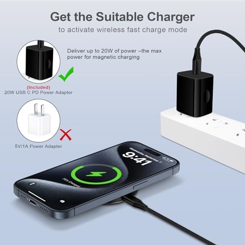 Pixel 8 Fast Charging Wireless Pad with 20 W USB-C Block – Universal Charger for Google Pixel 8/7/6, i Phone 15/14/13, and Samsung Galaxy S24/S23/S22/S21 – Compact Design for Effortless Power Boosts and Magnetic Stability