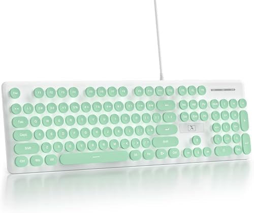 Elevate Your Workspace with the Fogruaden Retro Typewriter Keyboard – Stylish Full-Size USB Design, 104 Round Keys, and White LED Backlighting for Effortless Night Use, Ergonomic & Silent Membrane Keys Perfect for Windows PC and Laptops, Ideal for Writers and Gamers Seeking a Unique Vintage Touch
