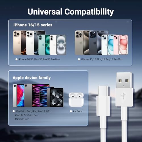 Car Carplay Cable for iPhone 16 15 Pro Max Plus,4Pack [2×3.3FT+2x6FT] Apple USB A to USB C Cable for iPhone 16 15 Pro Max Car Charger Cord Fast Charging Cable for iPad Pro 13/12.9/11/Air – Enhanced Compatibility and Speed