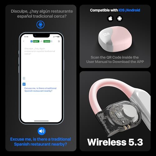 OWS 3-in-1 Advanced AI Translation Earbuds – Effortless Real-Time Communication in 144 Languages for Travelers, Business Professionals, and Language Learners, Ergonomically Designed for Comfort with Long Battery Life and Seamless Bluetooth Connectivity