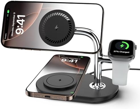 Revolutionary 3-in-1 Dual Magnetic Charging Station for i Phone 16, Apple Watch, and Air Pods Pro 2 – Fast Wireless Charger with Enhanced Compatibility, Sleek Design, and LED Status Indicator for Effortless Power Management