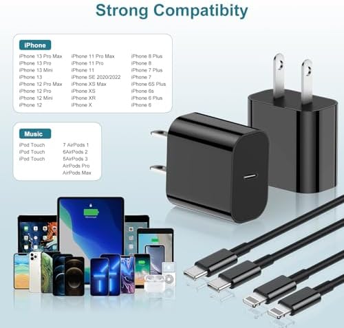 MFi Certified 20 W USB-C to Lightning Fast Charger for i Phone 14/13/12 – 6 FT Durable Cable & Power Delivery Block in Stylish Blue – Ultimate Solution for Rapid Charging of All Apple Devices Including i Pad Pro, XS, XR, 8 Plus – Optimized for Reliability and Speed