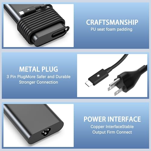 130 W USB-C Laptop Charger for Dell XPS & Precision Series – Quick Charge Power Supply with Safety Features, Lightweight & Portable Design for Home, Office, and Travel Use