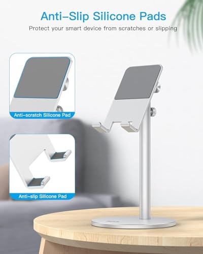 Cell Phone Stand, OMOTON Angle Height Adjustable Phone Holder, Aluminum Desktop Phone Holder Dock Stand for Desk, Compatible with iPhone 13/Mini/Pro/Max, All Smartphones and Tablets(4-11”),Black – Enhanced Compatibility and Speed