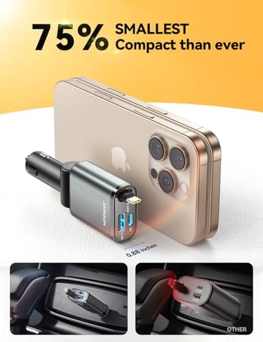 Compact Retractable USB-C Car Charger: 57 W Fast Charging Adapter for i Phone 16, 15 Pro & Samsung Galaxy S25/24 – Space-Saving Design for Enhanced Compatibility & Effortless Storage