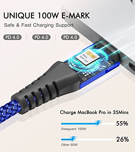 sweguard 100 W USB C to USB C Charger Cable [3.3 ft, 2-Pack] – Ultimate Fast Charging Solution for i Phone 15 & 16 Pro Max, Mac Book, i Pad Pro, and Samsung Galaxy S Series – Durable, High-Speed Compatibility for All Your Devices