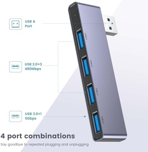 Enhance Your Digital Workspace with Fidioto USB Hub 2 Pack – Versatile 4-Port Adapter for Laptops & Macs, Featuring 1 Ultra-Fast USB 3.0 Port and 3 USB 2.0 Ports for Effortless Device Connectivity and Data Transfer, Ideal for Busy Professionals and Students on the Move