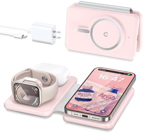 Revolutionize Your Charging Experience with the Ultimate 3-in-1 Wireless Charging Station for i Phone, Apple Watch, and Air Pods – Magnetic Foldable Design for Enhanced Portability and Fast Charging Compatibility with i Phone 16, 15, 14, 13, 12 Pro Max Plus – Effortlessly Streamline Your Tech Setup and Eliminate Cable Clutter – Durable and Stylish Solution for Home and Office Use