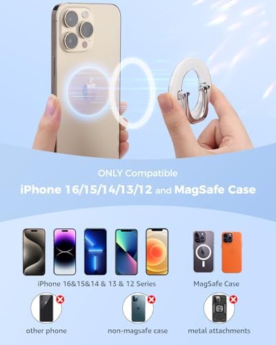 Glitter Silver Magsafe Ring Holder by SUPERONE – Magnetic Phone Grip & Adjustable Stand for i Phone 16/15/14/13/12 Series – Premium Compatibility & Secure Hold for Effortless Use and Stylish Protection