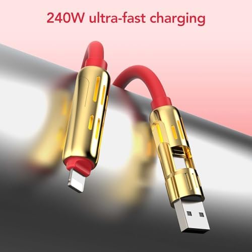 4-in-1 Universal Multi USB Charging Cable – 240W Max Fast Charger Cord with Multiple Connectors for iPhone 16/15/14/13, iPad, Samsung, MacBook, Tablets & More (Black, 6.6Ft) – Enhanced Compatibility and Speed
