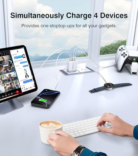 40 W USB-C Power Hub Duo: Versatile Fast Charging Station with 4 Ports for i Phone, i Pad, Air Pods & Apple Watch – Compact Travel Charger with Safety Features for Efficient Device Charging