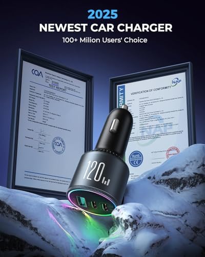 JOYROOM 120 W Ultra-Fast Car Charger with 3 Ports – PD100 W & PD35 W USB-C Fast Charging Adapter for i Phone 16, 15 Pro Max, Samsung Galaxy S25, S24, i Pads, and Laptops – Includes Premium USB-C Cable for Enhanced Compatibility and Safety on the Go