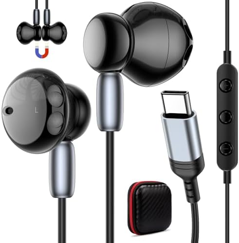 Premium USB C Noise-Canceling Earbuds with Microphone – Advanced In-Ear Headphones for i Pad A16, Galaxy Z Flip 7, Fold 6, S25, i Phone 16 Pro Max, Pixel 9 – Tangle-Resistant Magnetic Design for Exceptional Sound Clarity & Comfort – Ideal for Audiophiles Using i Phone & Android Devices