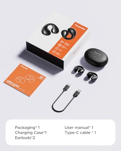 Elevate Your Sound Experience with truefree B1 Open-Ear Wireless Earbuds – Cutting-Edge Bluetooth 5.4 Technology, Immersive Spatial Audio, Ultra-Lightweight Clip-On Design, 25-Hour Long Battery Life with Quick Charge, Effortless Multipoint Connectivity for Smooth Device Switching, and Customizable Audio Settings via App for Personalized Listening Excellence. Perfect for Active Lifestyles, These Innovative Earbuds Combine Comfort and Awareness, Allowing You to Enjoy Music, Podcasts, and Calls While Staying Aware of Your Surroundings. Designed for Everyday Use, Whether at the Gym or on the Go, truefree B1 Offers Unmatched Sound Quality and Convenience, Transforming Your Audio Journey with Each Note.