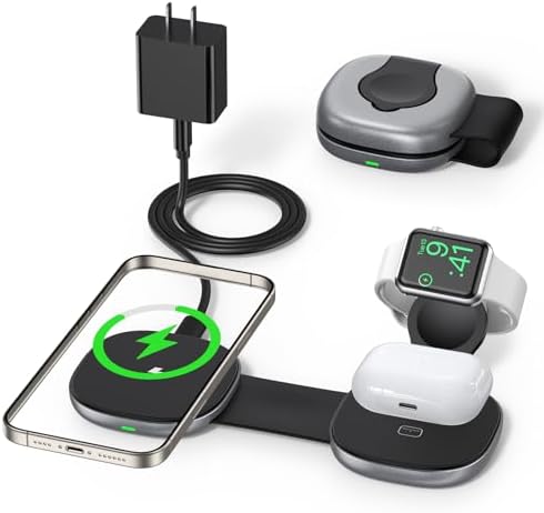 Ultimate 3-in-1 Wireless Charging Station for Apple Devices – Fast, Foldable Mag Safe-Compatible Charger Stand for i Phone, Apple Watch & Air Pods – Sleek Travel-Friendly Design with Enhanced Safety Features
