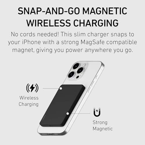 Magnetic Ultra Slim Wireless Power Bank – PEEL 5,000 m Ah Charger for i Phone 16/15/14/13/12 – Fast 15 W Wireless & 20 W USB-C Charging, Lightweight & Portable Design for Effortless On-the-Go Power – Secure Magnetic Grip for Mag Safe Devices – Minimalist Accessory for Seamless Charging Experience