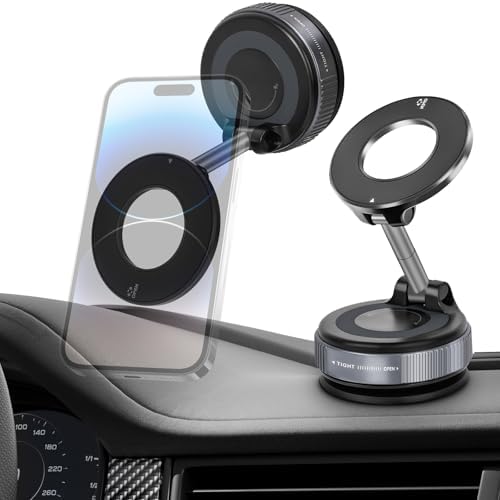 Nano Gel Vacuum Magnetic Suction Phone Holder, Foldable and Retractable Hands-Free Suction Cup Phone Mount for Car/Gym/Mirror/Smooth Surface, Compatible with iPhone and Android (Gel Black) – Enhanced Compatibility and Speed