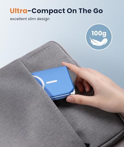 Ultra-Compact Blue Magnetic Wireless Power Bank for i Phone 12-16 Pro Max – 5000 m Ah Fast-Charging Battery Pack with Seamless Attachment for On-the-Go Convenience and Enhanced Compatibility – Essential Travel Accessory for Effortless Energy Backup