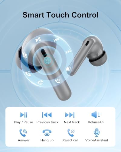 Sleek Rose Gold Wireless Earbuds with Bluetooth 5.3 | 42-Hour Long Battery Life & IPX7 Waterproof Design | Premium Noise Cancelling Earphones for Exceptional Audio | Intelligent LED Display for Seamless Connectivity on i OS & Android