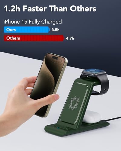 HATALKIN Advanced 3-in-1 Wireless Charging Hub: Ultimate Power Station for Apple Watch, i Phone 16/15/14/13/12 Pro Max/X/XS, and Air Pods Pro – Rapid Intelligent Charging in a Modern, Space-Saving Design for Effortless Home and Office Efficiency