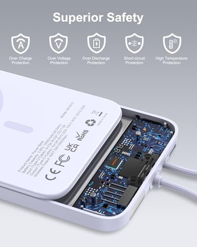 Asper X Mag Safe 10,000 m Ah Portable Power Bank – Dual Charging Solutions with 15 W/22.5 W Fast Charging, Smart LED Power Display, Built-in USB-C Cable & Compact Design for i Phone 16/15/14/13/12 & Galaxy S25 – Ultimate Travel Companion for Efficient Power Management