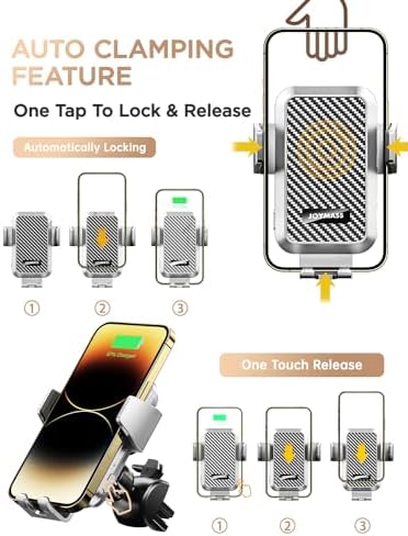 Effortless Power on the Road: JOYMASS 15 W Wireless Car Charger & Auto-Clamping Phone Holder in Chic Purple – Universal Compatibility with i Phone 12-16 & Samsung Galaxy S24, S23, S22+ – Fast Charging Made Stylish and Secure for Every Commute