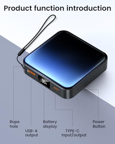 Ultra-Compact 10000 m Ah Fast Charge Mini Power Bank with Smart LED Display – Portable USB C Charger for i Phone, i Pad, Samsung & Android Devices – Optimal Power Solution for On-the-Go Charging