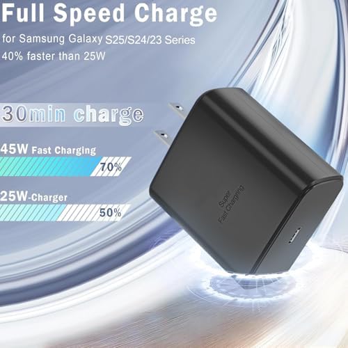 Ultra-Fast 45 W Samsung USB-C Charger with 6 ft Cable – Dual Pack for Galaxy S25/S24/S23/S22/S21/S20 & Note 10 Plus – Versatile Type C Charging Cord for Enhanced Performance and Connectivity – Perfect for Home, Office, and Travel