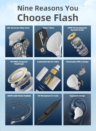 Transform Your Sound Journey with keephifi KBEAR Flash Hi-Fi Earphones – Premium Dual Driver Hybrid In-Ear Monitors in Stunning CNC Aluminum Alloy, Featuring Detachable 2 PIN-C Cable for Customization and Ergonomic Comfort for Extended Listening Sessions (Purple, Without Mic)