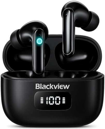 Elevate Your Audio Experience with Blackview 2025 Premium Wireless Earbuds – Cutting-Edge Bluetooth 5.3 for Superior Connectivity, 56-Hour Extended Playtime, Immersive Noise Cancelling, Deep Bass Hi-Fi Sound, IPX7 Waterproof for Ultimate Durability, LED Battery Indicator for Effortless Monitoring – Ideal for i Phone & Samsung Users Seeking Unmatched Comfort During Workouts and Daily Activities