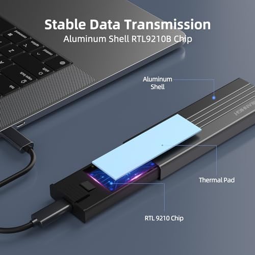 High-Speed M.2 NVMe SSD Enclosure – Tool-Free USB 3.2 Gen 2 Adapter for 2242/2260/2280 Drives, Supports M & B&M Keys, Up to 8 TB Storage Capacity – Effortless External Solid State Drive Solution with Enhanced Data Transfer Speeds and Durability