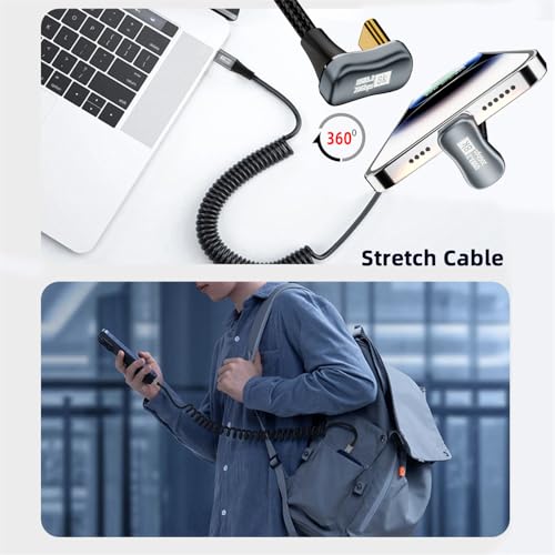 Revolutionary xiwai USB4 Type-C Male to Male Extension Cable – 20 Gbps Data Transfer with 100 W Power Delivery, 8 K Video Output, Coiled Design for Maximum Space Efficiency, and Angled Connector for Seamless Access in Compact Areas – Perfect for Laptops, Tablets, and Modern Tech Environments
