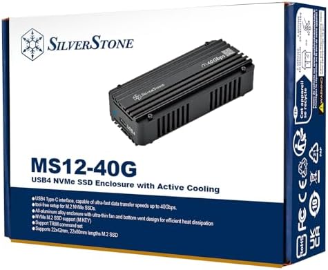 Silverstone MS12 Aluminum NVMe M.2 SSD Enclosure – 20 Gbps USB 3.2 Gen 2 x2 for Ultra-Fast Data Transfer, Sleek and Durable Design for Portable Storage Solutions, Perfect for Gamers and Professionals