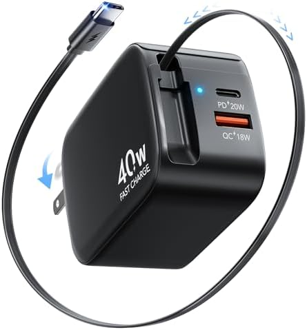Rapid 35 W Ga N USB Wall Charger with Retractable Lightning Cables – Portable and Sleek Charging Solution for i Phone 14/13/12 & i Pad – Tangle-Free Design for Effortless Travel and Enhanced Compatibility with Apple Devices