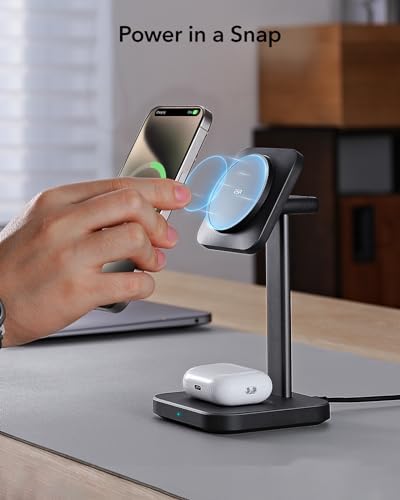 Ultimate ESR 2-in-1 Mag Safe Charging Station for Apple Devices – Fast Wireless Charger Stand for i Phone 16/15/14/13/12, Apple Watch, & Air Pods – Sleek Black Design for Dual Device Convenience and Enhanced Speed