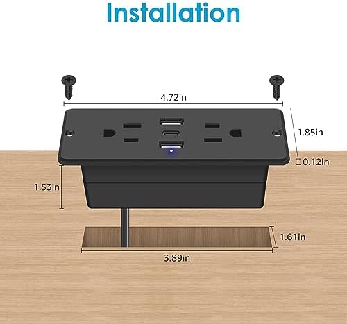 Transform Your Space with HHSOET 5-in-1 Recessed Power Strip – Flat Plug Design Featuring 20 W Fast Charging, 2 AC Outlets, 3 USB Ports (Including USB-C), and 6 ft Power Cord for Effortless Connectivity in Home Offices and Conference Rooms – Elevate Your Charging Efficiency and Aesthetic Appeal