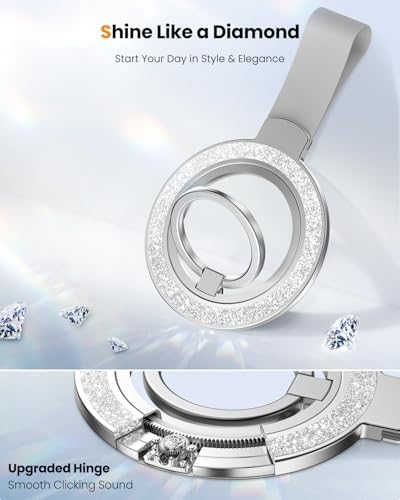 Tycamp Mag Safe-Compatible Glitter Phone Grip Ring Holder Stand for i Phone 16/15/14/13/12 Series – Stylish Magnetic Phone Accessory with Removable Rotating Design for Enhanced Grip and Glam Appeal in Black – Secure Attachment for Selfies, Texting, and Viewing