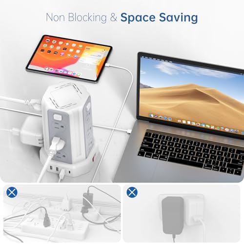 SMALLRT Power Tower Surge Protector – 10 Ft Extension Cord with 12 AC Outlets & 4 USB Ports (1 USB-C) – Ultimate Charging Station for Home & Office – Enhanced Device Compatibility & Safety