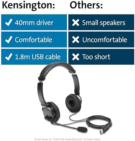 Kensington Hi-Fi USB-C Over-Ear Headphones – Immerse Yourself in Premium Sound with Built-in Mic for Clear Calls, Exceptional Comfort, and Superior Noise Isolation Perfect for E-Learning and Professional Use