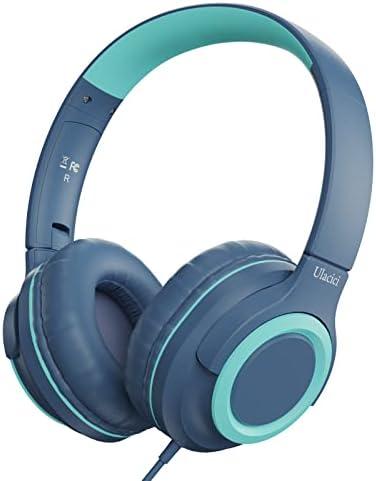 Comfort-First Volume-Limited Kids Headphones – Foldable Wired Earphones in Blue for Safe School & Travel Listening – Adjustable Fit for Young Ears