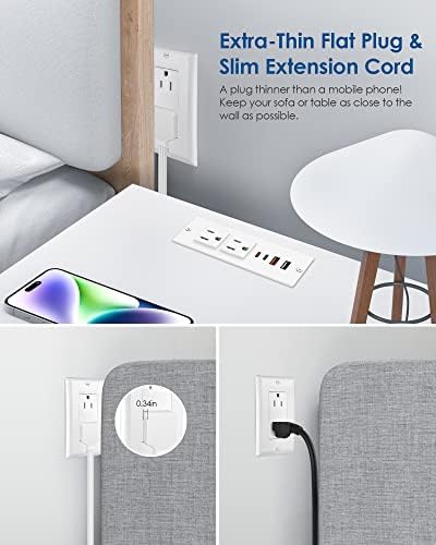 Recessed Power Strip with USB C PD Fast Charging – 30 W Flush Mount Desk Outlet for Space-Saving Convenience, 2 AC Outlets & 2 USB Ports, 6 ft Cord, Ultra Thin Flat Plug for Tidy Workspaces – Perfect for Home Offices and Multi-Device Charging Solutions