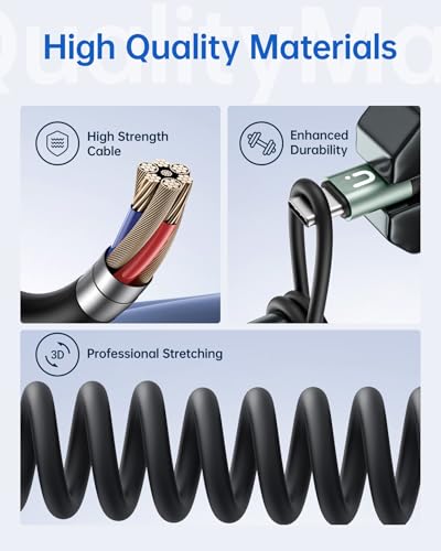 USBC to USBC Cable for Car, 3FT Coiled USB Type C Charge Cable Fast Charging, 2Pack Short USB-C Cable Compatible with iPhone 16/15/Samsung Galaxy S20 S10 S9 S8 Plus Note 10 9 8 and More USB C Devices – Enhanced Compatibility and Speed