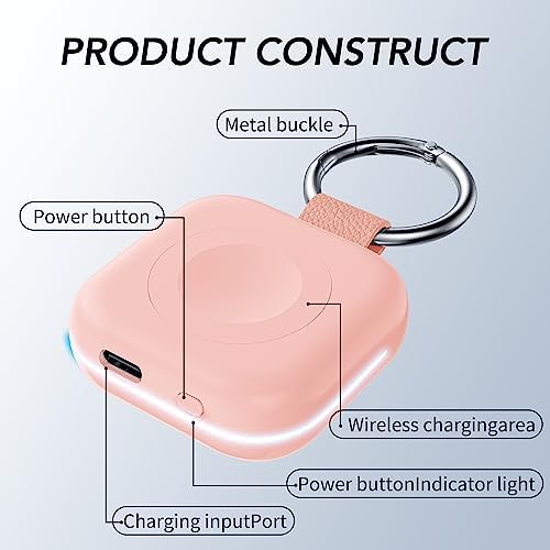 HUOTO Compact Magnetic Wireless Charger for Apple Watch – 1200 m Ah Portable Power Bank Keychain, Compatible with Series 10/9/8/Ultra 2/Ultra/7/6/5/4/3/2/SE, Ideal Travel Accessory for Effortless Charging On-the-Go