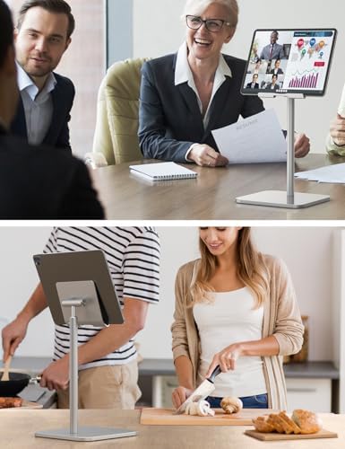 Adjustable Ergonomic Tablet Stand for i Pads and E-Readers – Custom Height & Angle for Optimal Eye-Level Comfort in Your Home Office – Sturdy Dock Compatible with 4-13” Devices, Sleek Silver Finish for Modern Workspaces