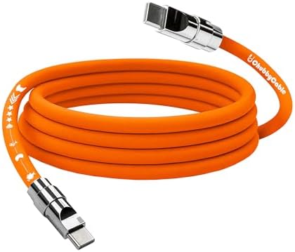 chubbycable Mirrored Head Chubby – 120W Fast Charging Cable Ultra-Thick Silicone USB C Cable Phones Tablets C to C Charger Cord, Blue, USB-A to Type-C, 3.3FT – Enhanced Compatibility and Speed