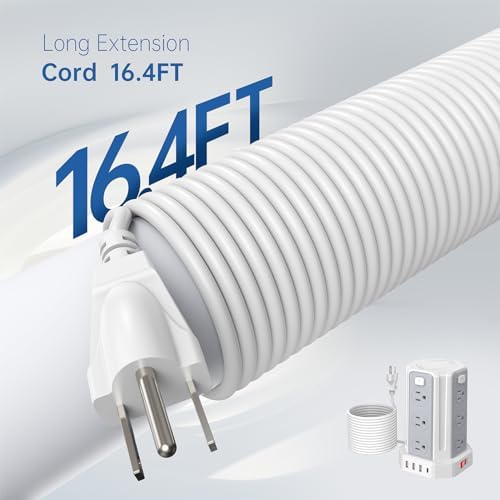 SMALLRT Power Tower Surge Protector – 10 Ft Extension Cord with 12 AC Outlets & 4 USB Ports (1 USB-C) – Ultimate Charging Station for Home & Office – Enhanced Device Compatibility & Safety